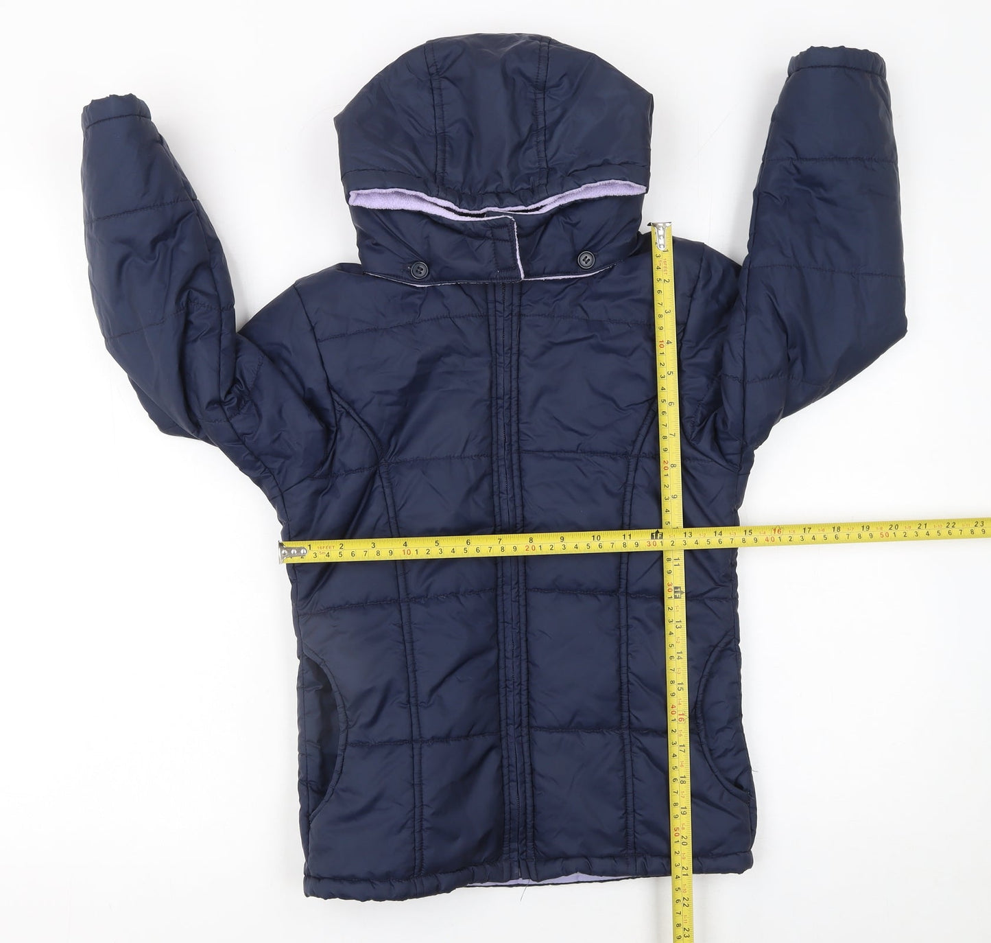 Adams Girls Blue Hooded Puffer Jacket 8 Years Nylon Mid-Length Coat