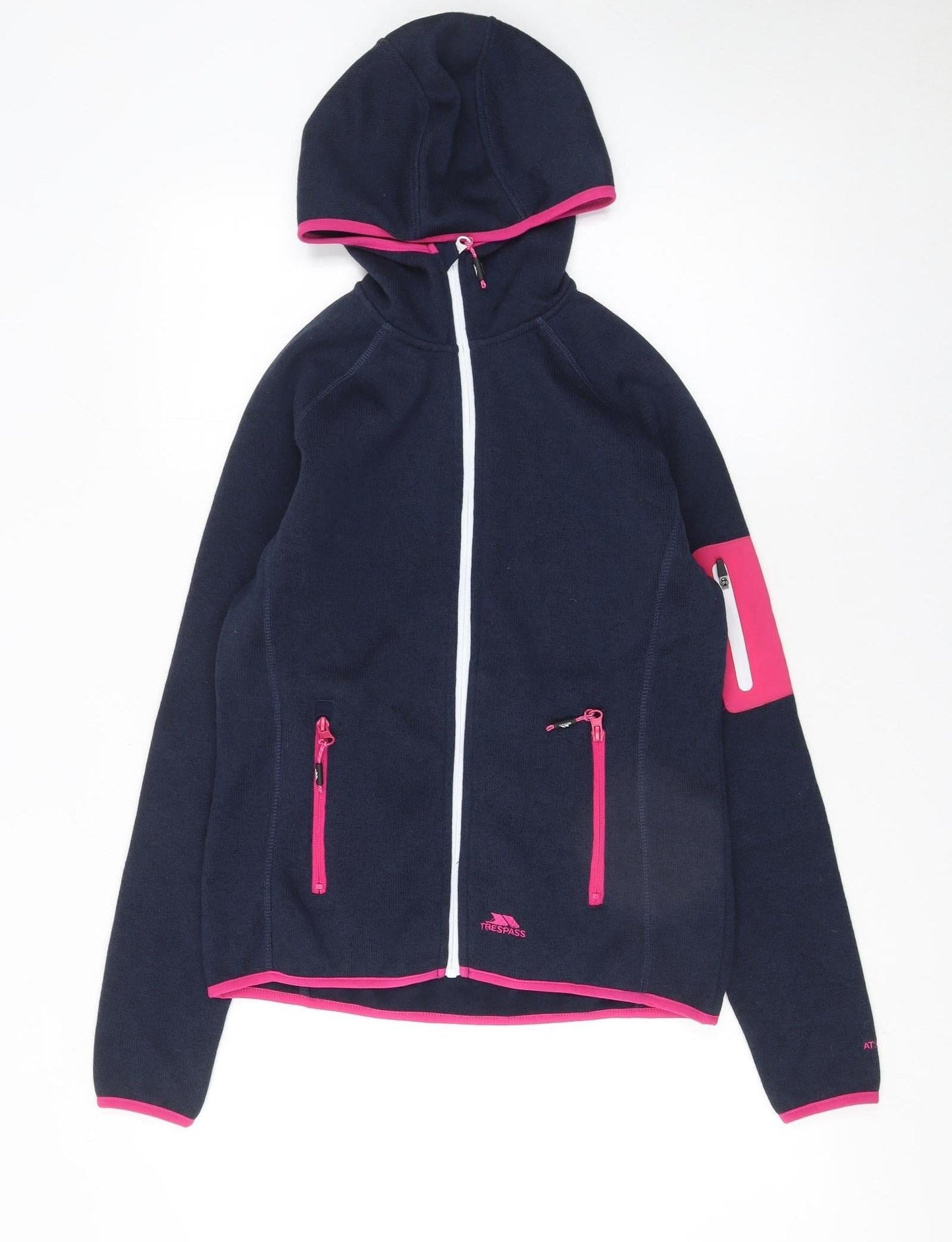 Trespass Womens Navy Pink Full Zip Hooded Fleece Jacket Size UK10