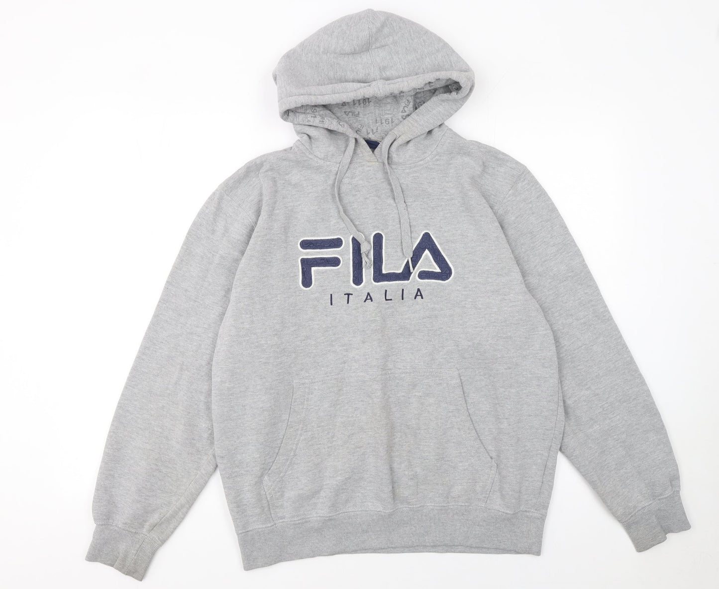 Fila Mens Grey Pullover Hoodie M Logo Fleece Sportswear