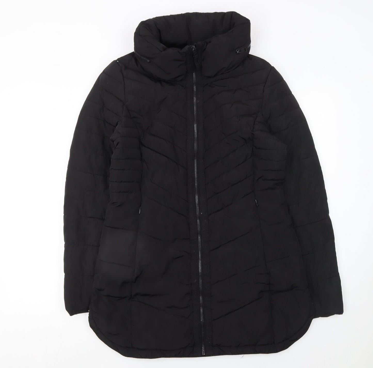 Next Womens Black Size 10 Puffer Jacket Mid Length Quilted Coat