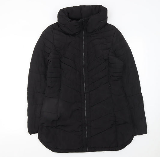 Next Womens Black Size 10 Puffer Jacket Mid Length Quilted Coat