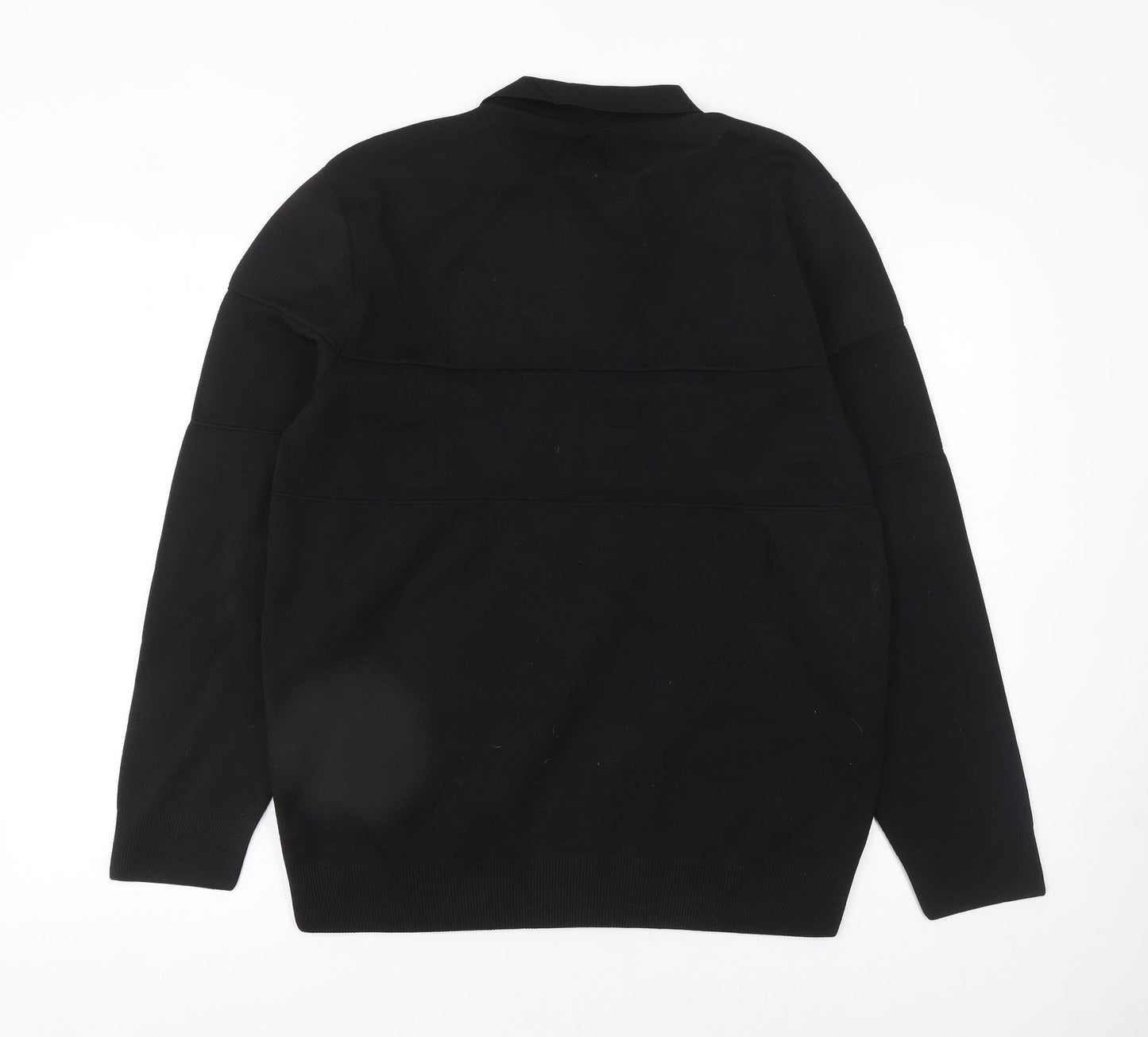 River Island Men's Black Long Sleeve 1/4 Zip Polo Top Size L