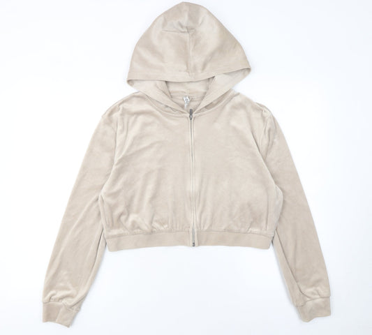 H&M Divided Women Beige Full Zip Velour Hoodie Size 14 L