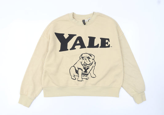 H&M Divided Yale Beige Graphic Cotton Blend Sweatshirt XS Women