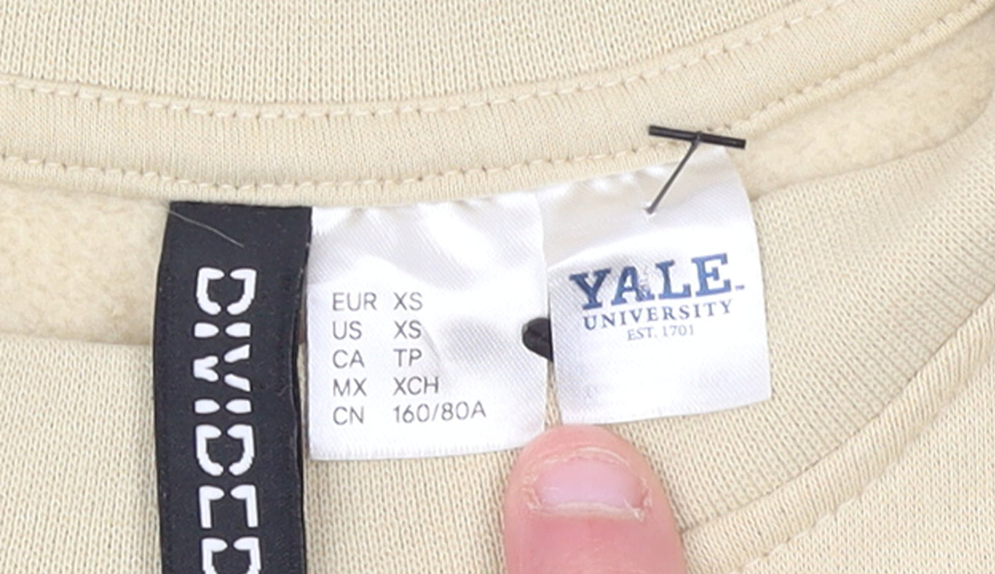 H&M Divided Yale Beige Graphic Cotton Blend Sweatshirt XS Women