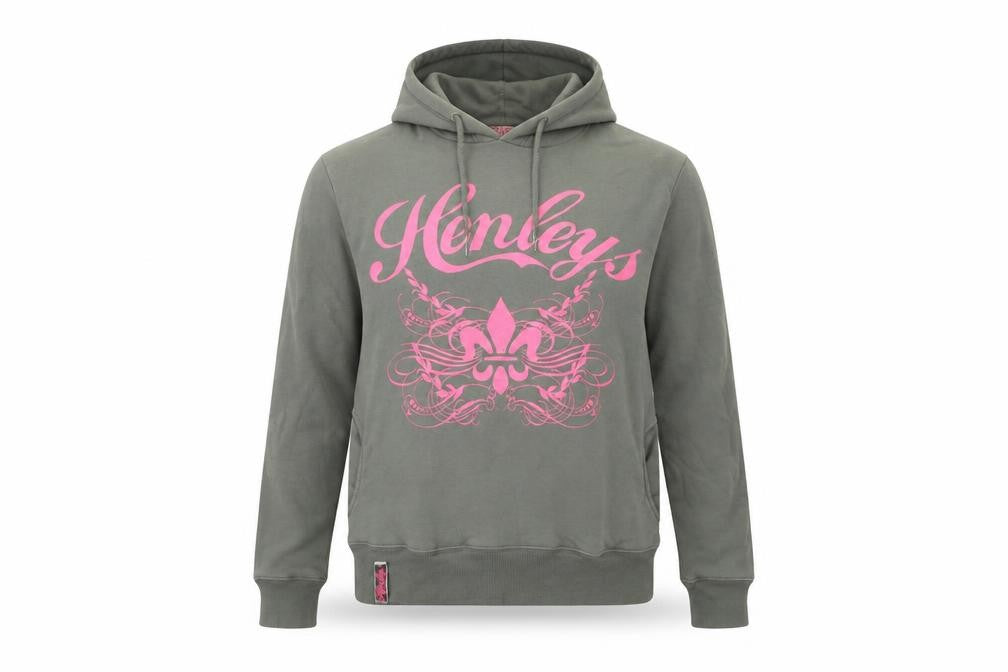 Henleys Womens Green Pink Graphic Pullover Hoodie Size 2 Cotton Blend