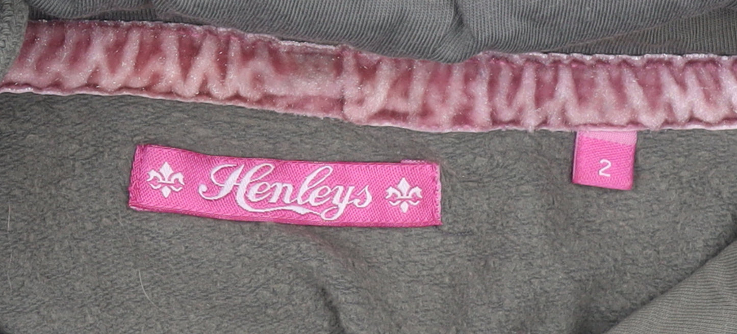 Henleys Womens Green Pink Graphic Pullover Hoodie Size 2 Cotton Blend