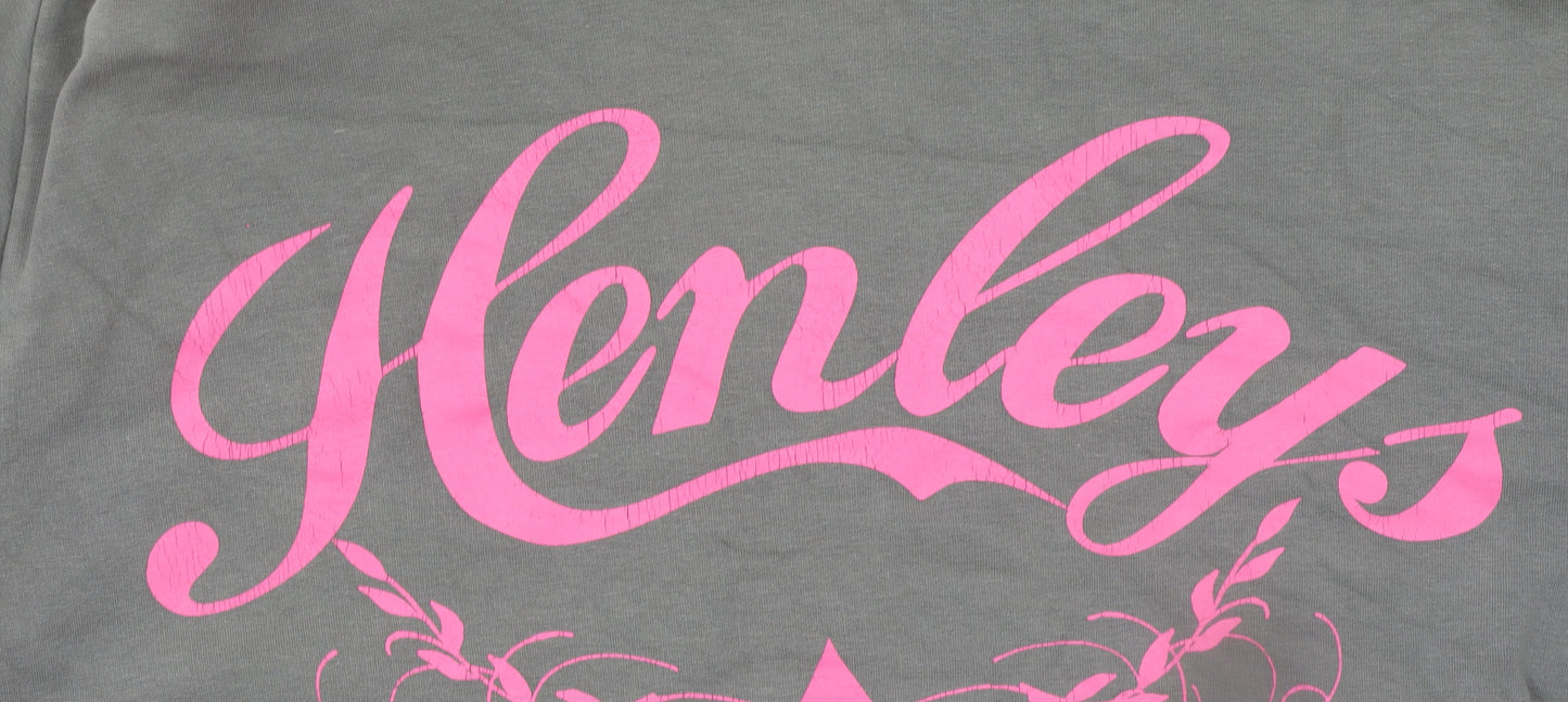 Henleys Womens Green Pink Graphic Pullover Hoodie Size 2 Cotton Blend