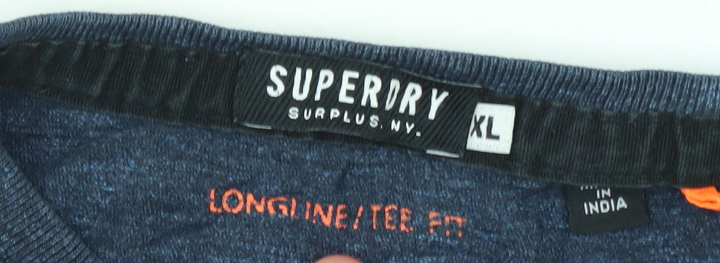 Superdry Men's Blue Graphic Print Crew Neck Cotton T-Shirt XL
