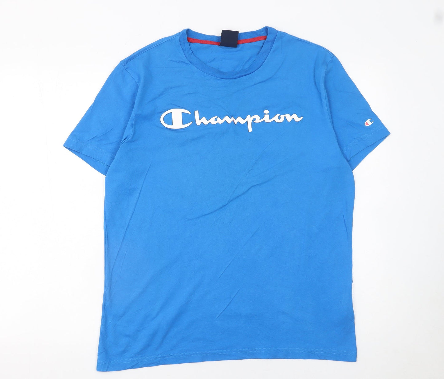 Champion Men's Blue Medium Crew Neck Cotton Logo T-Shirt
