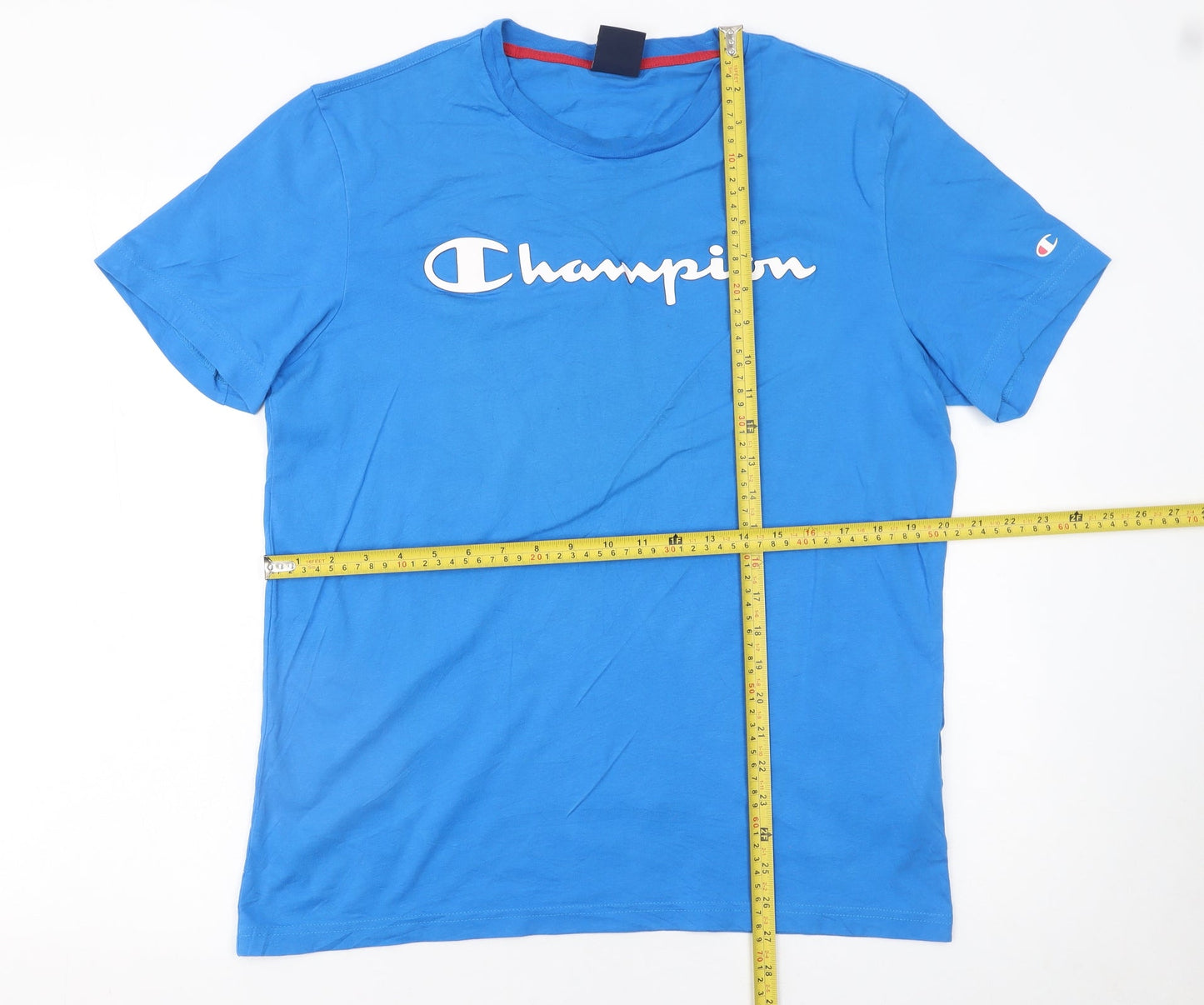 Champion Men's Blue Medium Crew Neck Cotton Logo T-Shirt