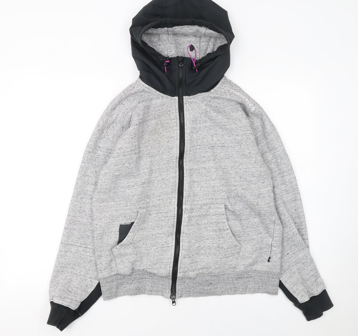 Converse Womens Grey Full Zip Hoodie Size 10 Cotton Blend Casual