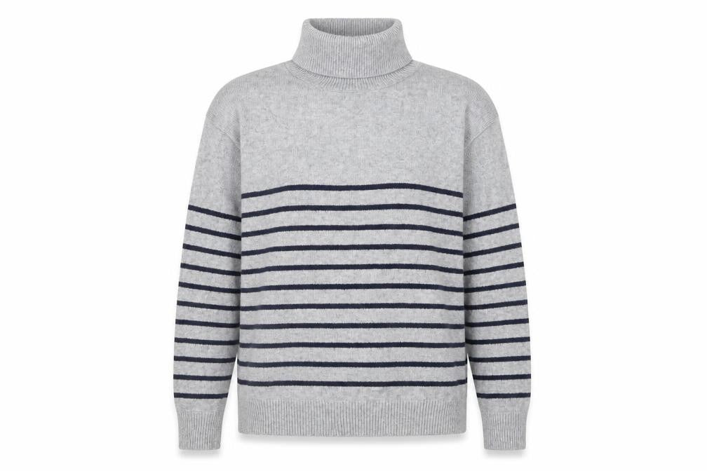 Apricot Women Grey Striped Roll Neck Knit Jumper Size 10