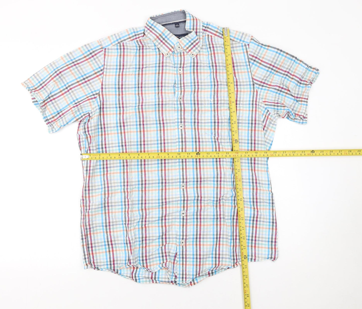Casa Moda Men's Multicoloured Check Short Sleeve Button-Up Shirt M