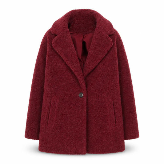 Front view of Next girls’ red faux shearling basic coat 10 years lined winter outerwear