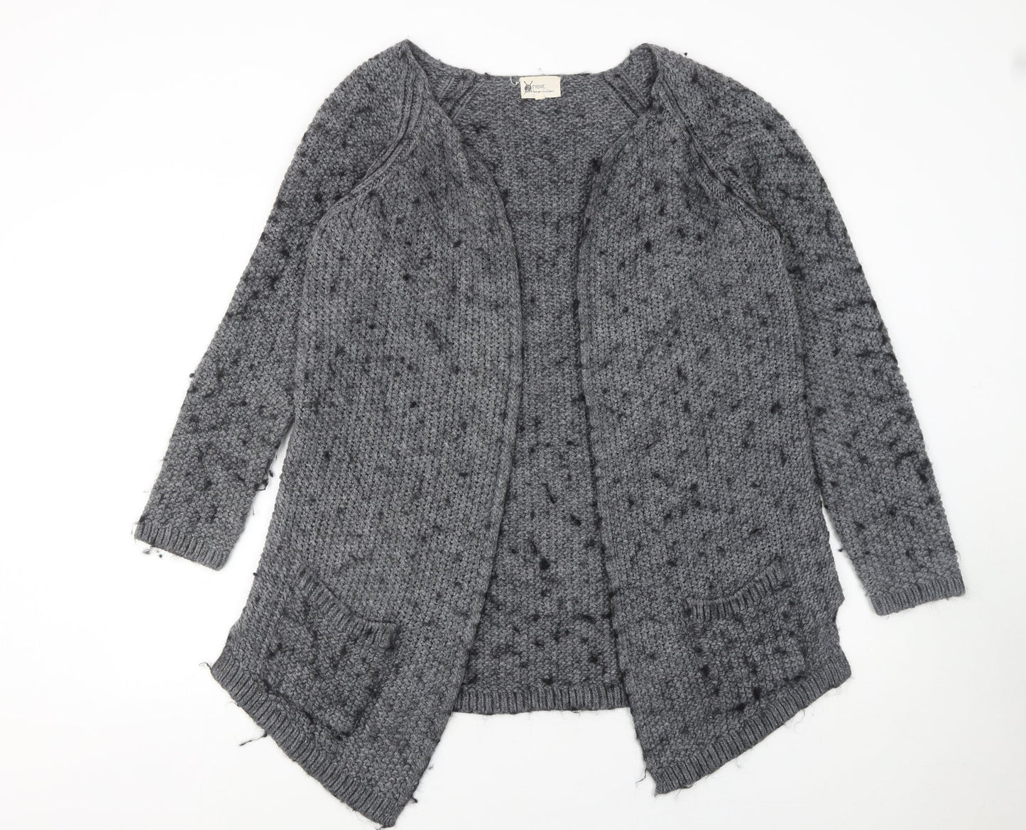 Next Women’s Grey Chunky-Knit Open Cardigan L Wool Blend