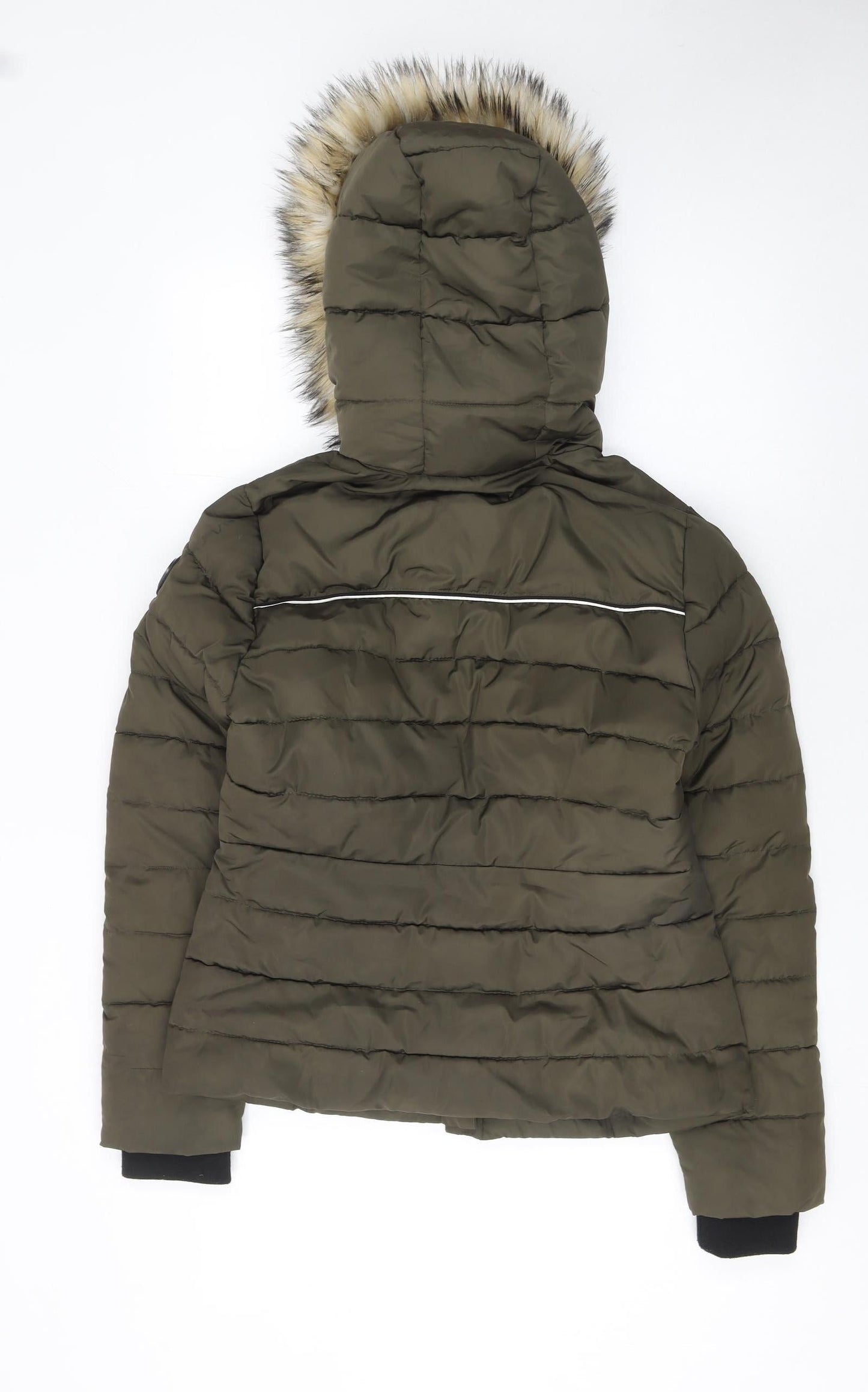 Superdry Women's Green Fur Trim Hooded Puffer Jacket Size S