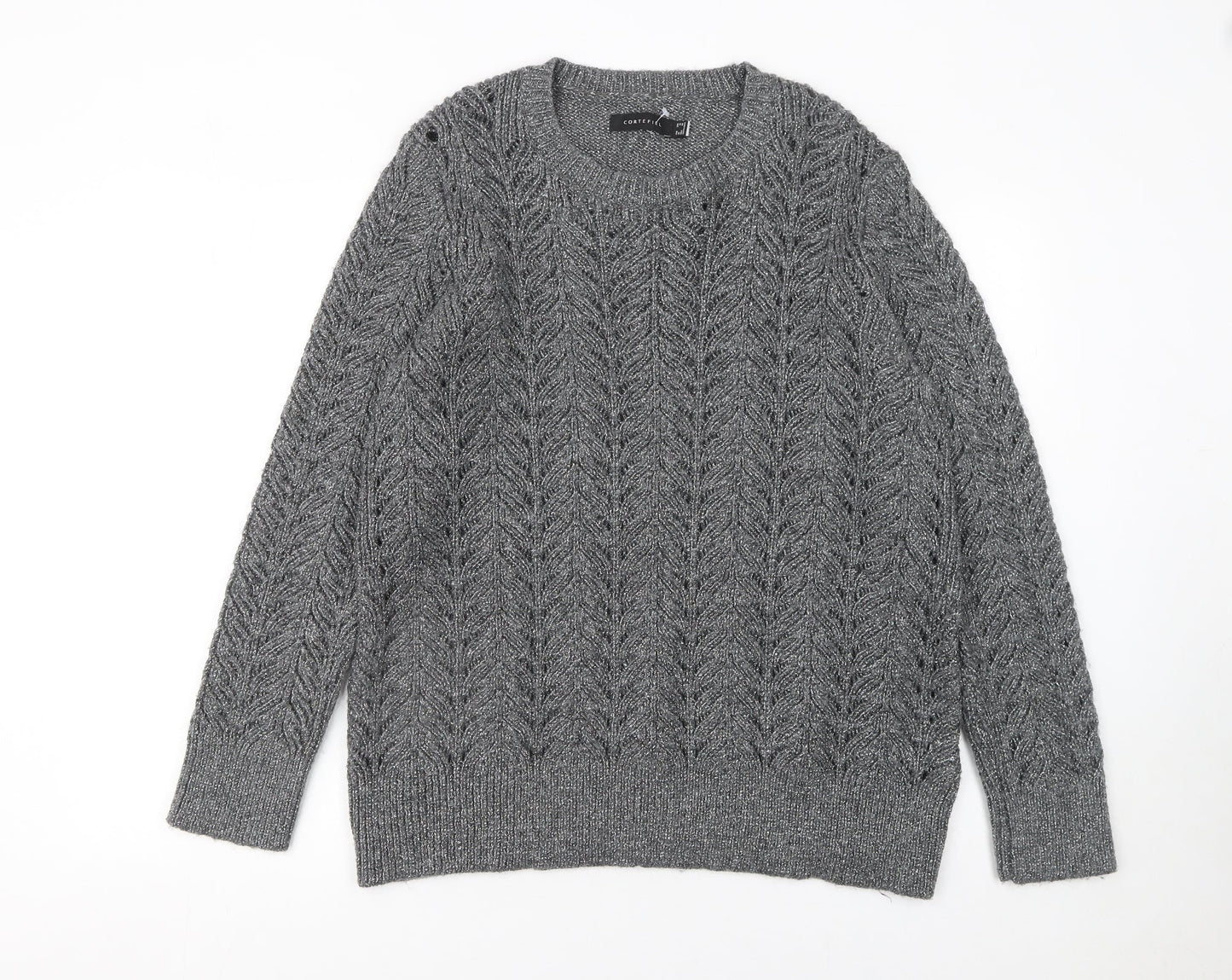 Cortefiel Women’s Grey Cable-Knit Crew Neck Pullover Jumper Size 16