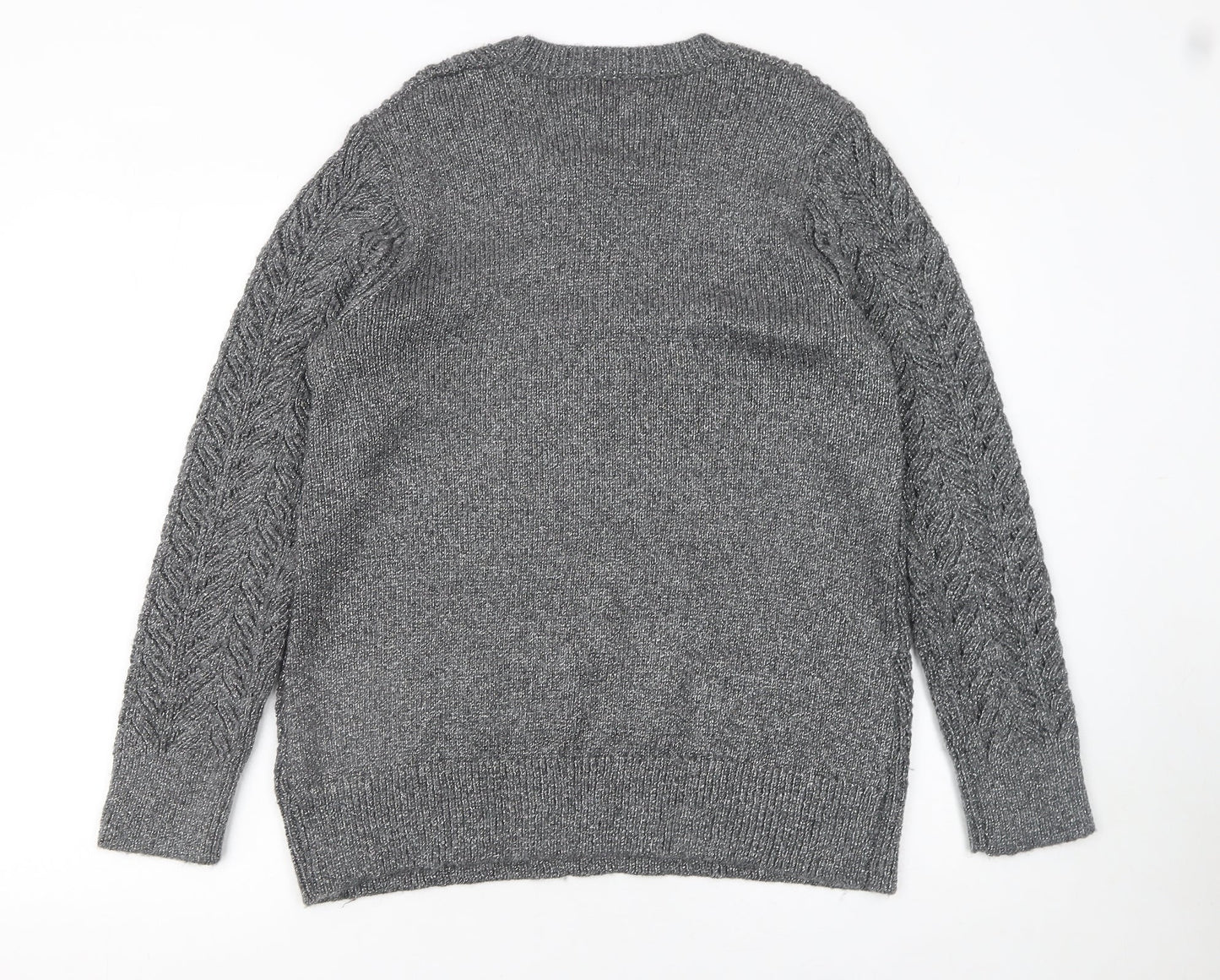 Cortefiel Women’s Grey Cable-Knit Crew Neck Pullover Jumper Size 16