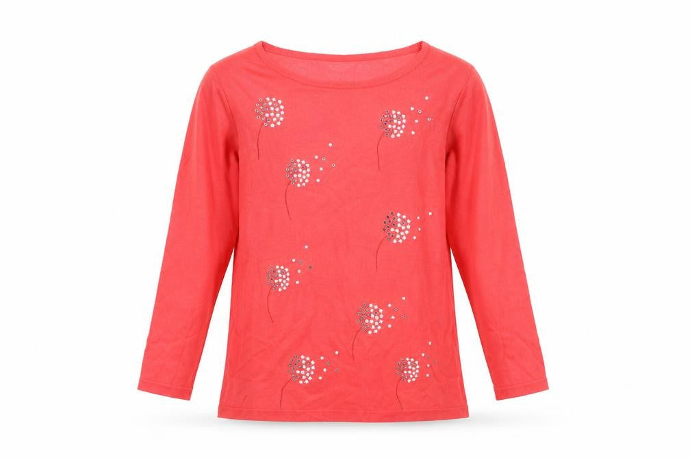 Just Elegance Women's Red Rhinestone Knit Pullover Jumper Size S