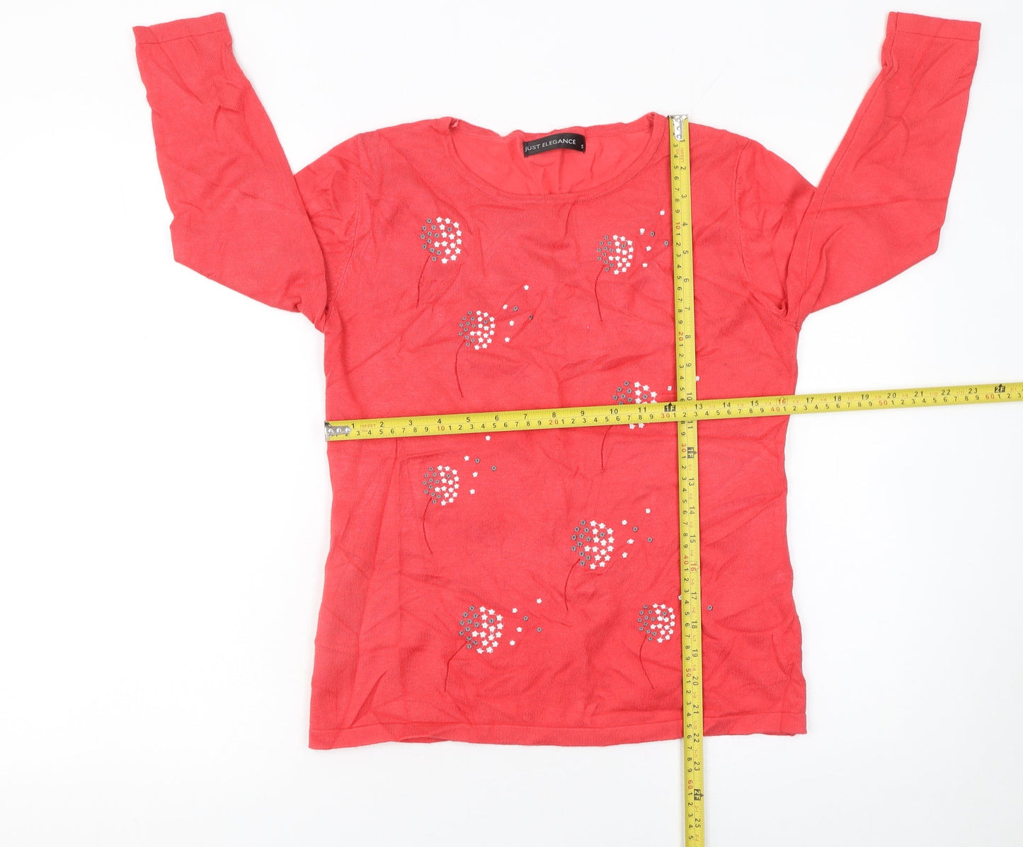 Just Elegance Women's Red Rhinestone Knit Pullover Jumper Size S