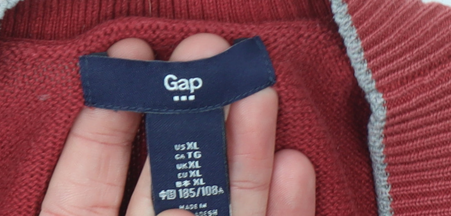 Gap Men's Red Cotton V-Neck Button Cardigan XL