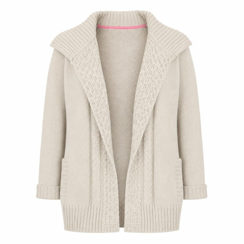 Joules Women’s Beige Collared Cable-Knit Cardigan Size M