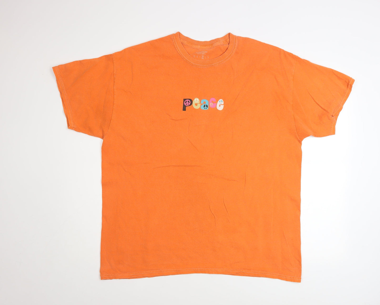 Urban Outfitters Men's Orange Peace Graphic Oversized T-Shirt M