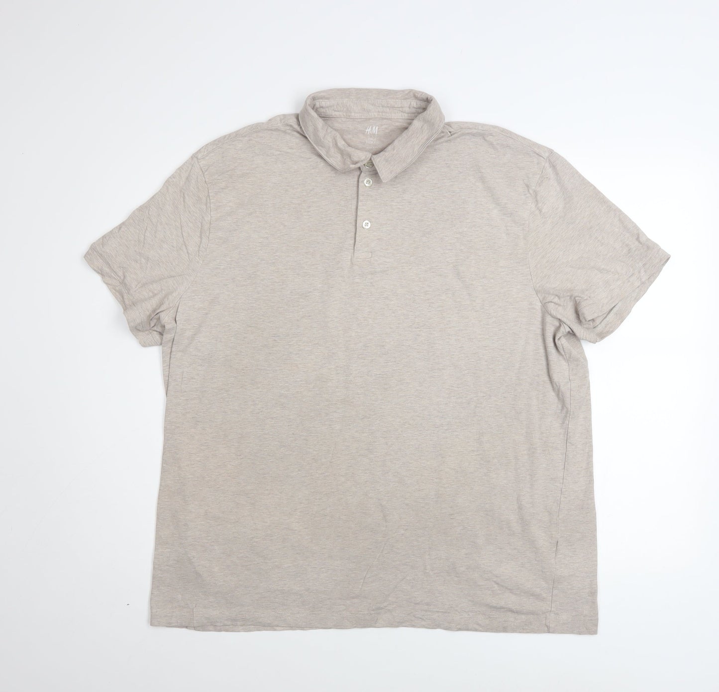 H&M Men Beige Slim Fit Cotton Polo Shirt Size 2XL Short Sleeve