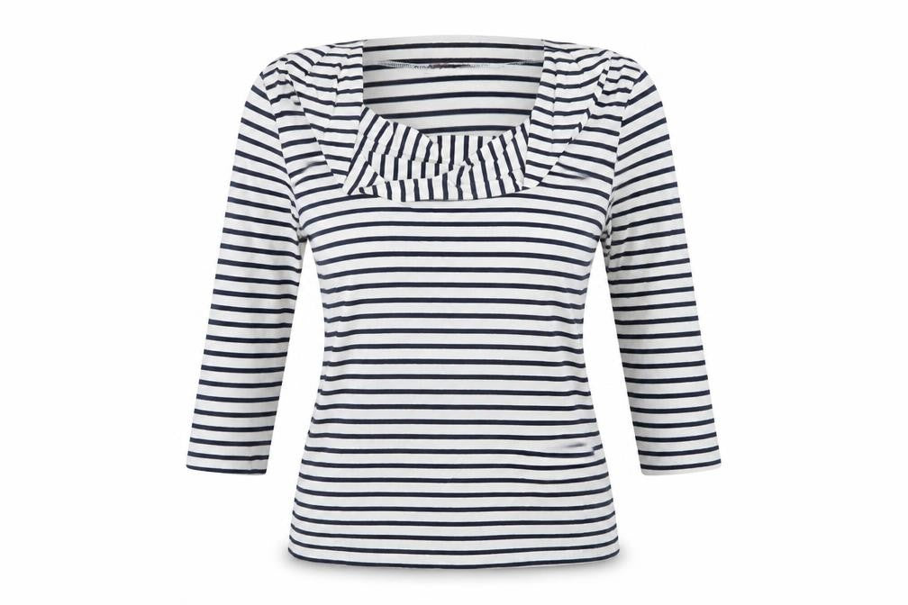 Phase Eight Women’s Navy White Striped Cowl Neck Long Sleeve Top Size 8