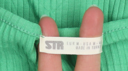 Stradivarius Womens Green Long Sleeve Cropped Button-Up Top Size M
