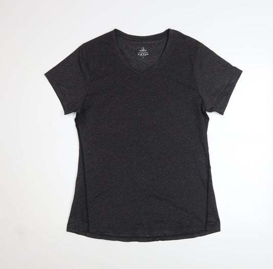 Cuzone Women Black V-Neck Short Sleeve Active T-Shirt L