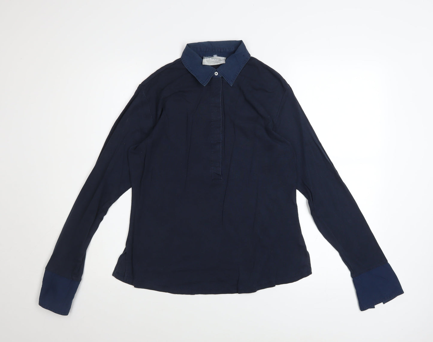 Schoffel Womens Blue Cotton Blend Long Sleeve Collared Blouse Size 12