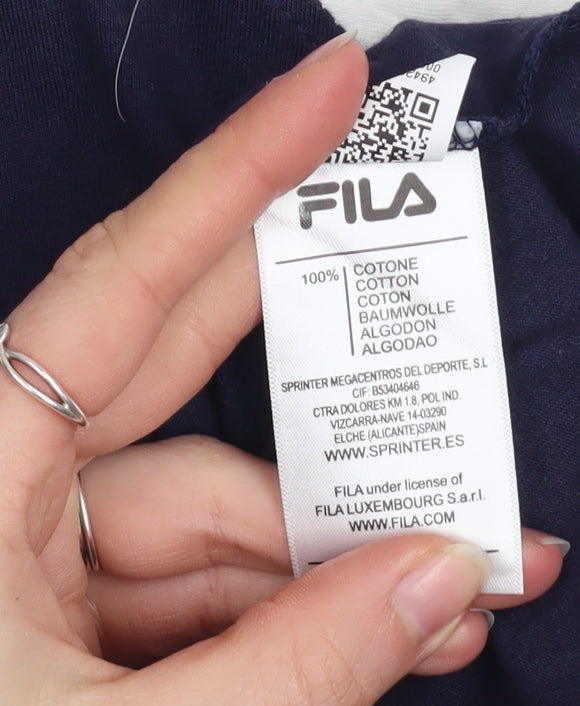 Fila Mens Blue White Crew Neck Short Sleeve Logo T-Shirt Size M