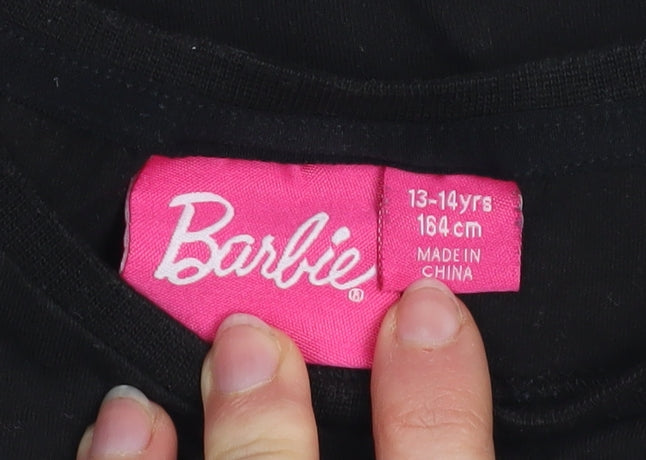 Barbie Girls Black Short Sleeve Glitter Logo T-Shirt 13-14 Years