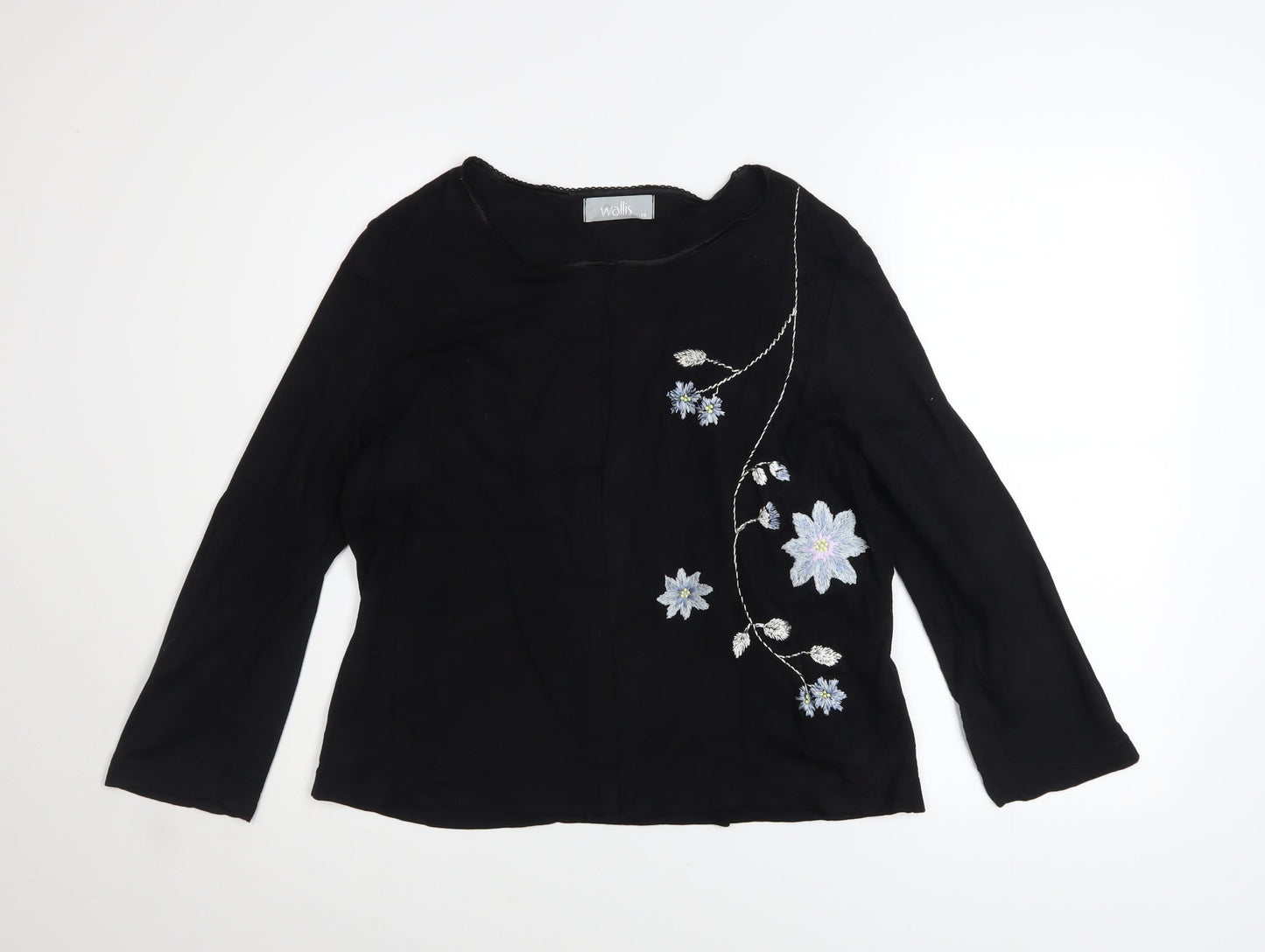 Wallis Women’s Black Floral Embroidered Scoop Neck Jumper Size 12