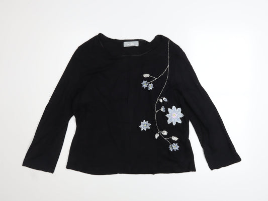 Wallis Women’s Black Floral Embroidered Scoop Neck Jumper Size 12