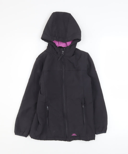 Trespass Girls Black Soft Shell Hooded Jacket 7-8 Years Waterproof Lined