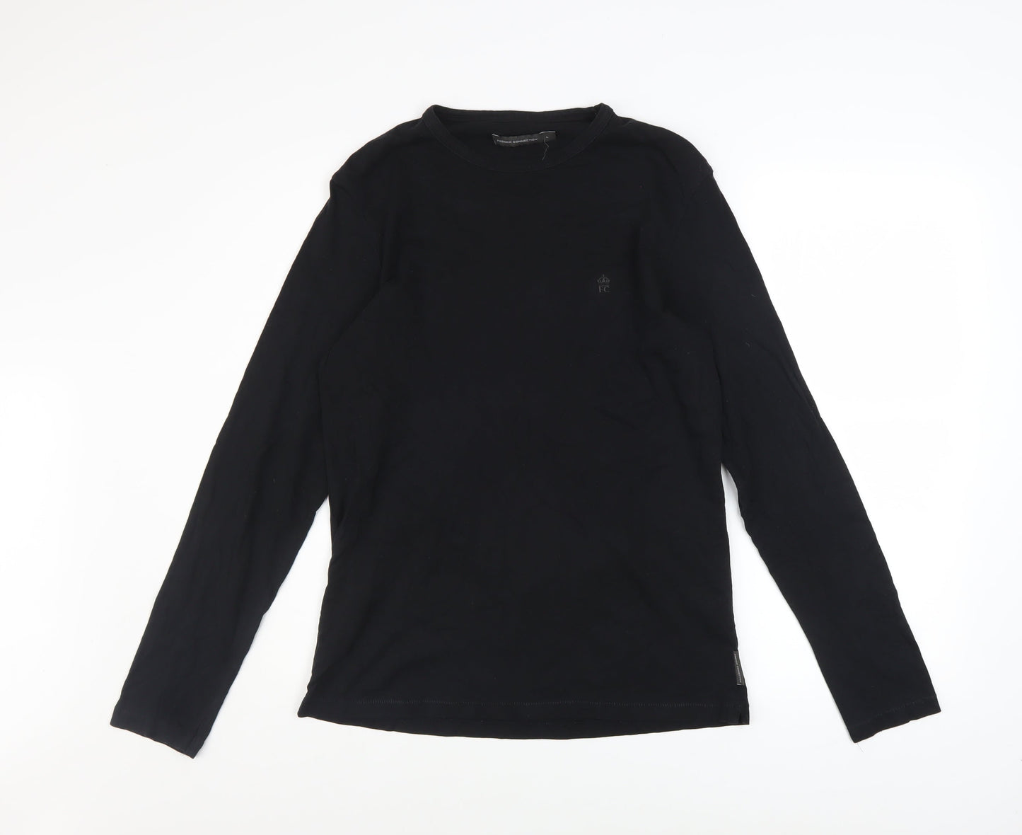 French Connection Men's Black Cotton Long Sleeve Crew Neck Top Size L