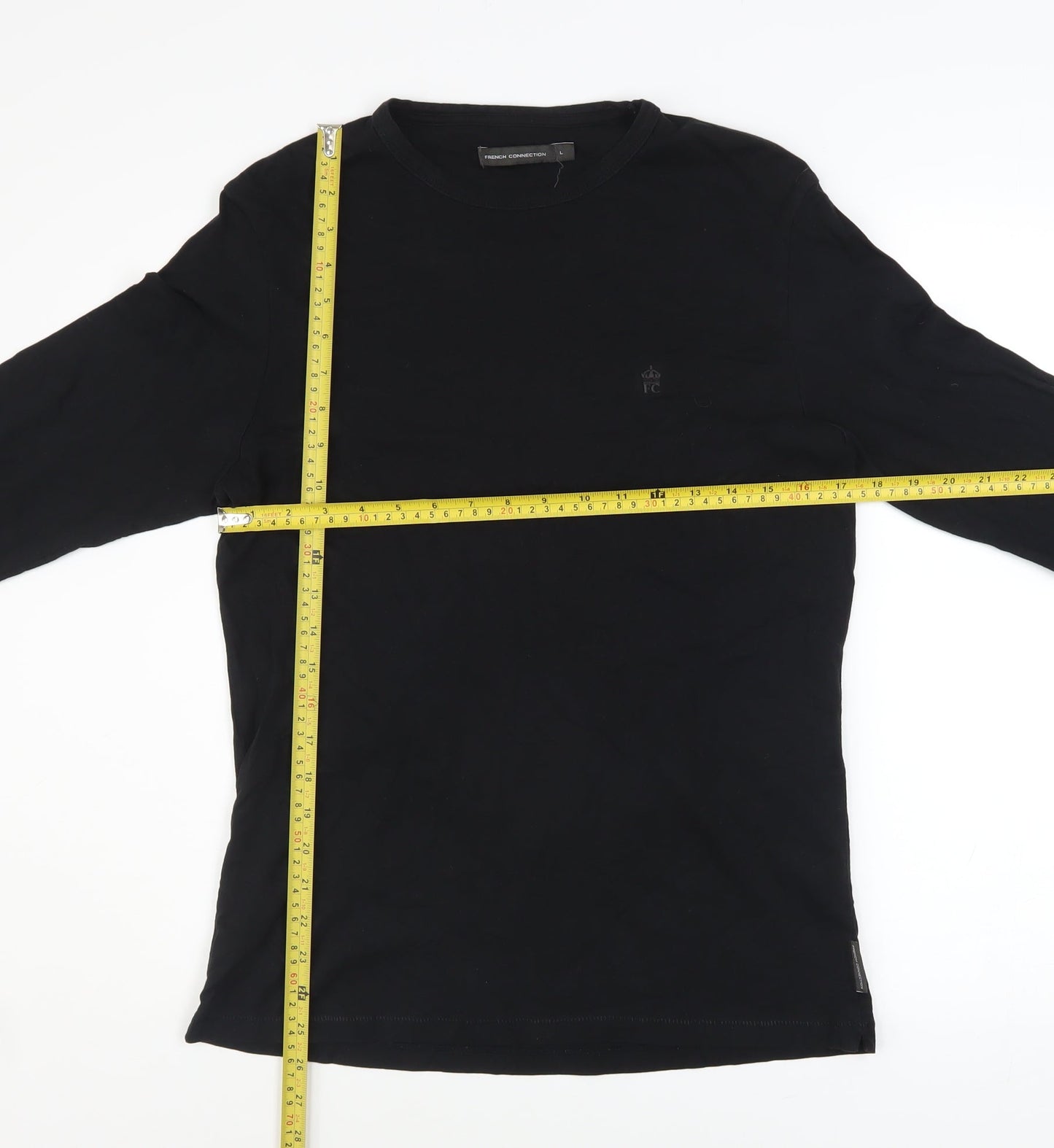 French Connection Men's Black Cotton Long Sleeve Crew Neck Top Size L