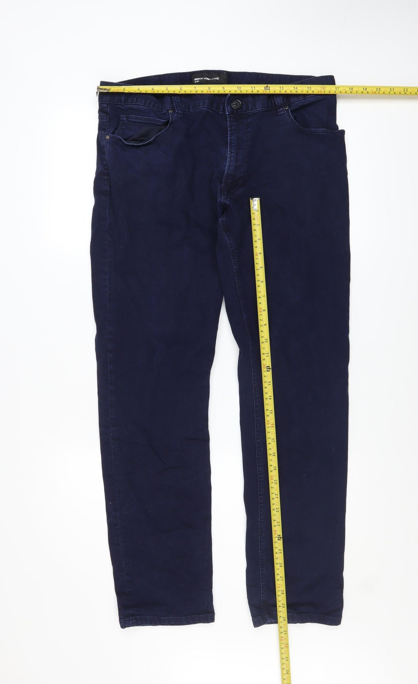 Remus Uomo Mens Navy Slim Jeans Size 36R Cotton Blend Denim