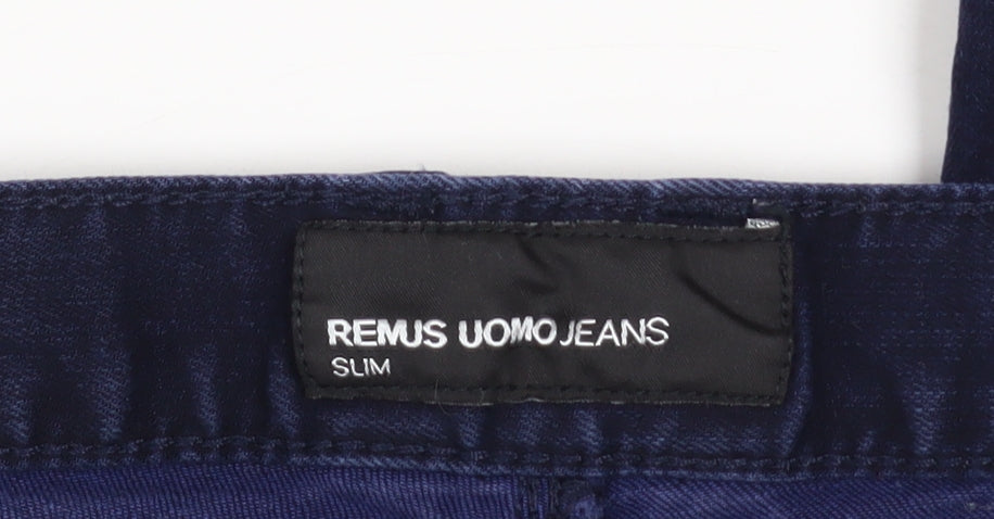 Remus Uomo Mens Navy Slim Jeans Size 36R Cotton Blend Denim