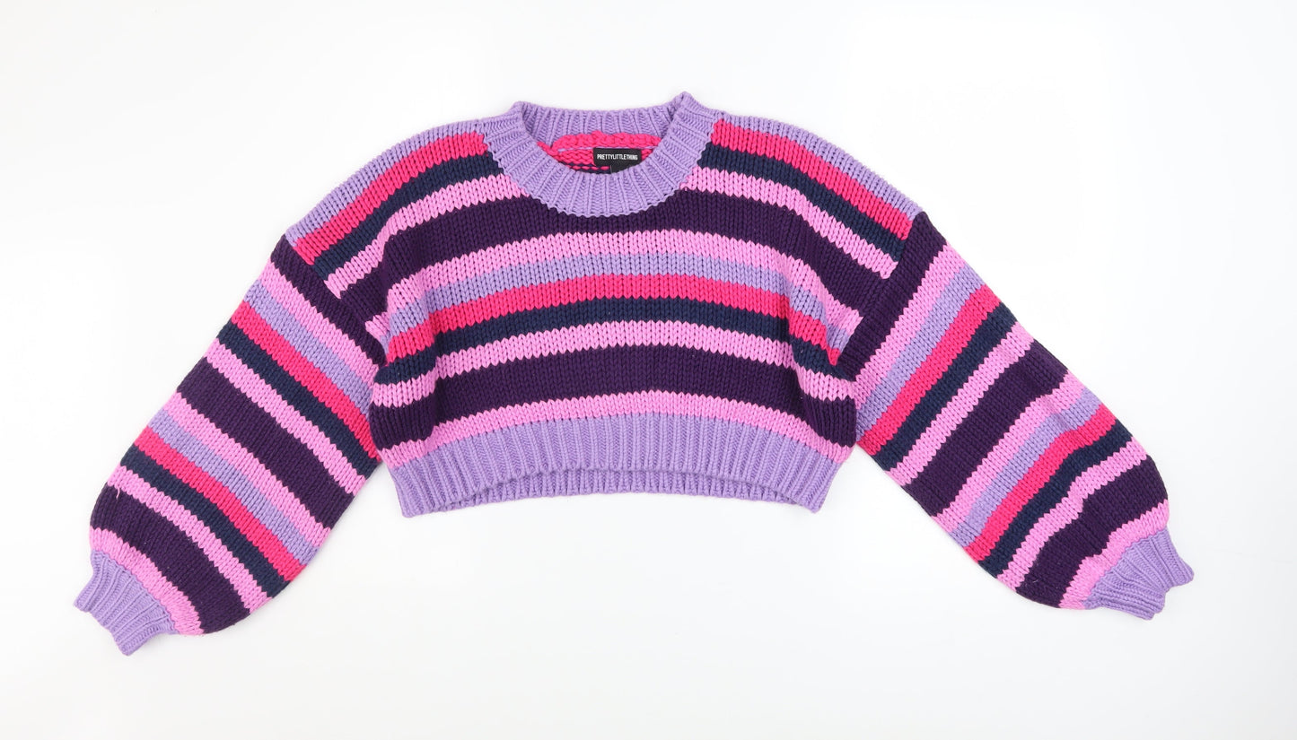 PrettyLittleThing Women's Multicoloured Striped Chunky Knit Pullover Jumper S