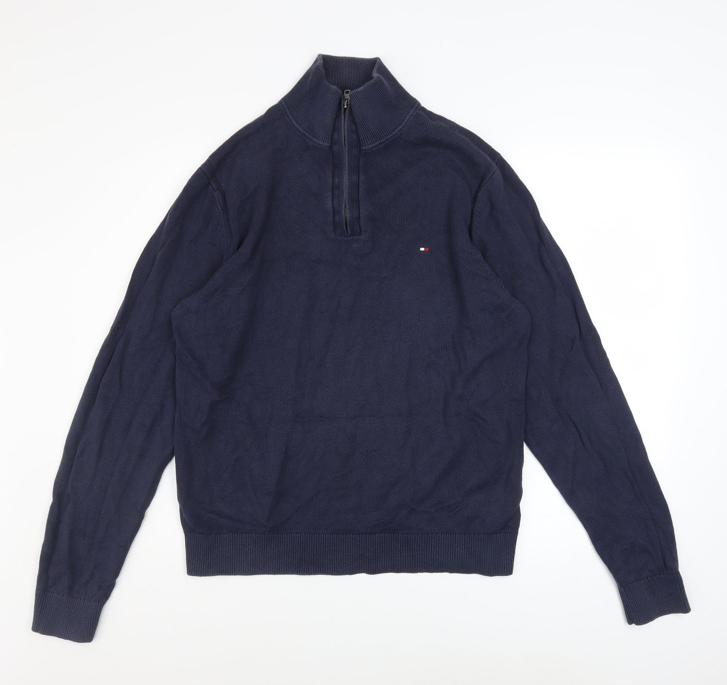 Tommy Hilfiger Men’s Blue XL 1/2 Zip High Neck Cotton Jumper