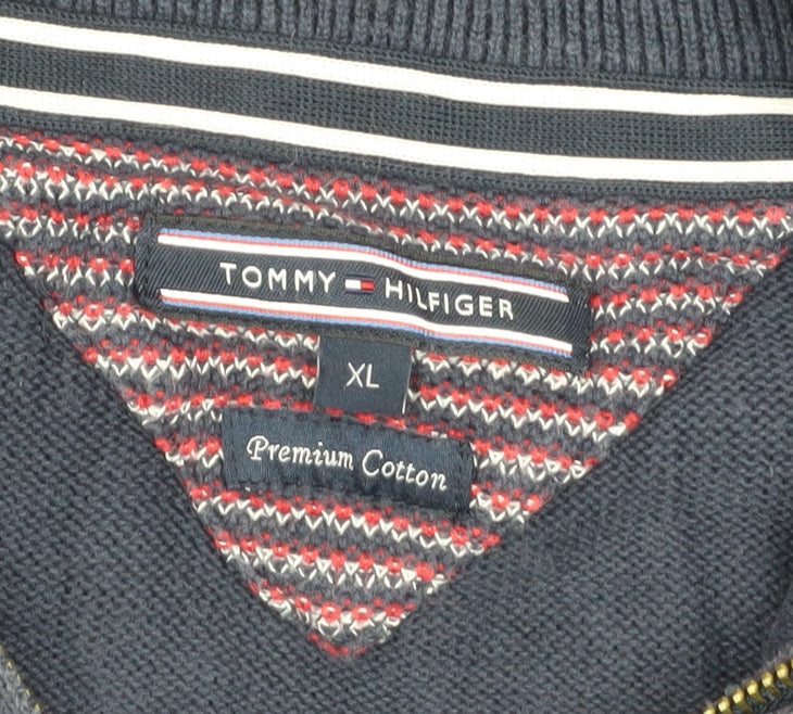 Tommy Hilfiger Men’s Blue XL 1/2 Zip High Neck Cotton Jumper
