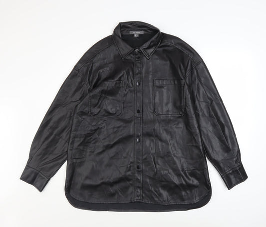 Primark Women’s Black Faux Leather Button-Up Jacket Size 12