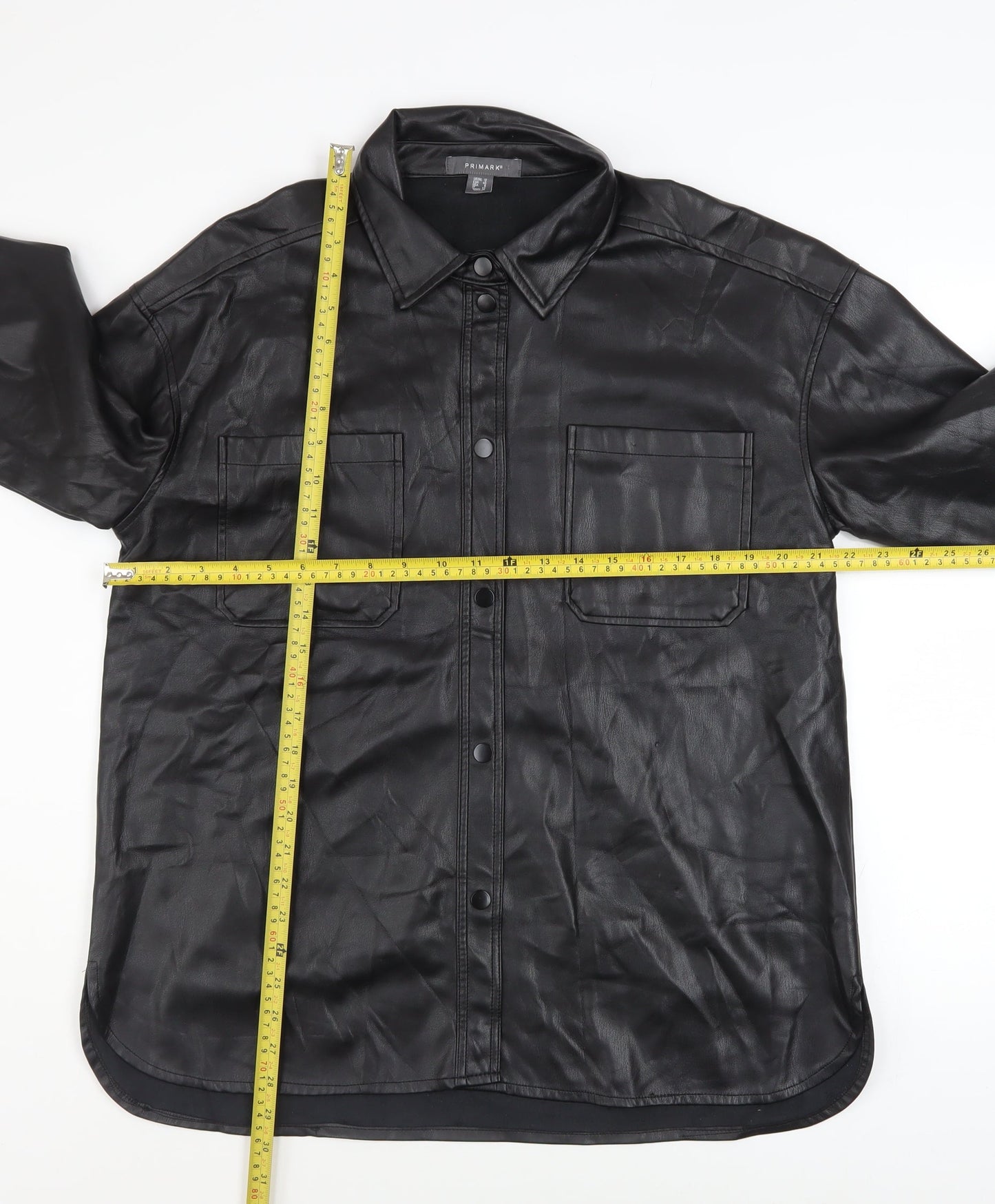 Primark Women’s Black Faux Leather Button-Up Jacket Size 12