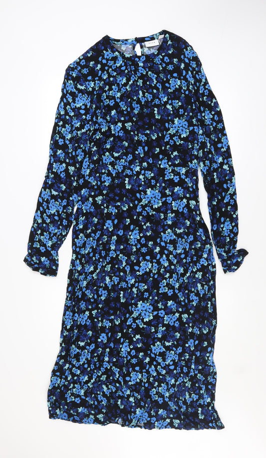 Vila Women Blue Floral Midi A-Line Dress Size 10