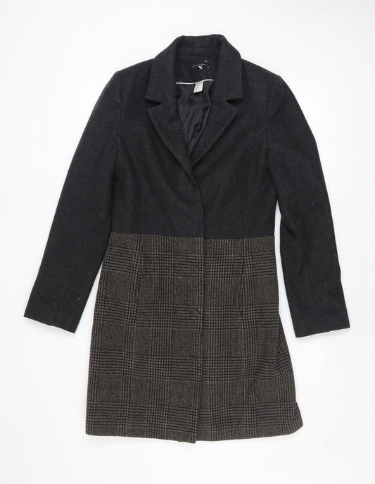 Laura Clement Women's Grey Checked Wool Blend Long Coat Size 8