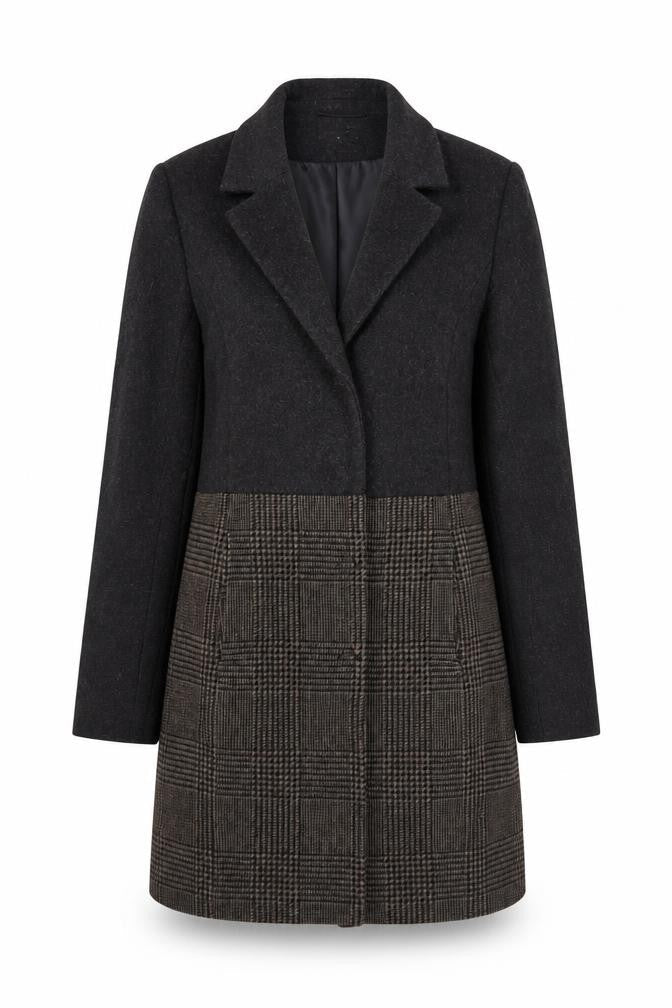 Laura Clement Women's Grey Checked Wool Blend Long Coat Size 8